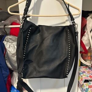 Steve Madden Black Pebbled Leather Studded Hobo Shoulder Bag